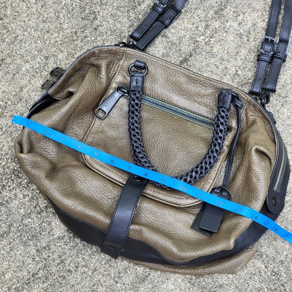 Joy Gryson Olivia Lambskin Leather Green  Espresso Handbag Purse Bag $695 - Picture 14 of 15